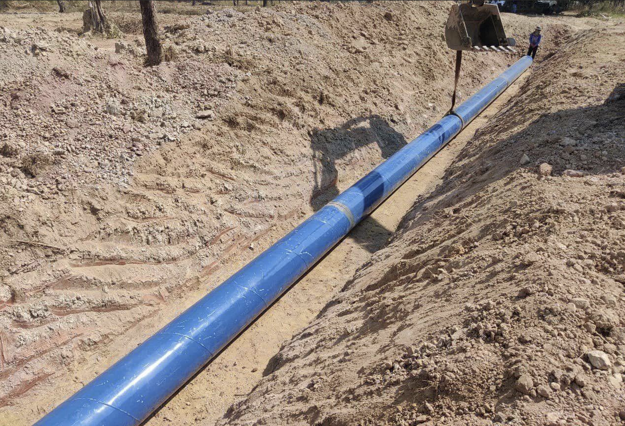 Blue water pipeline installed inside a trench